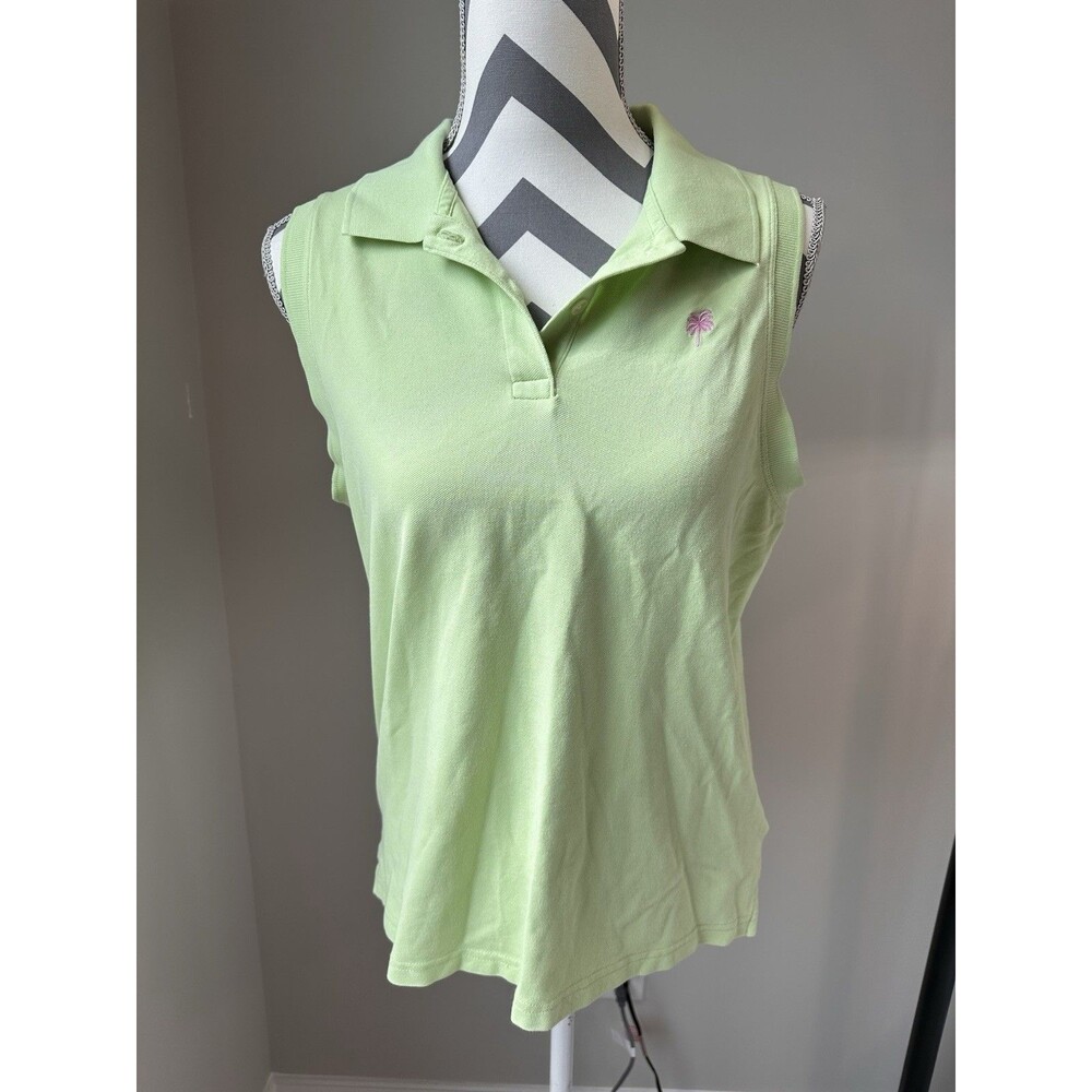 Vintage Y2K Lilly Pulitzer Sleeveless Polo Shirt Lime Green Pink Palm Tree XL